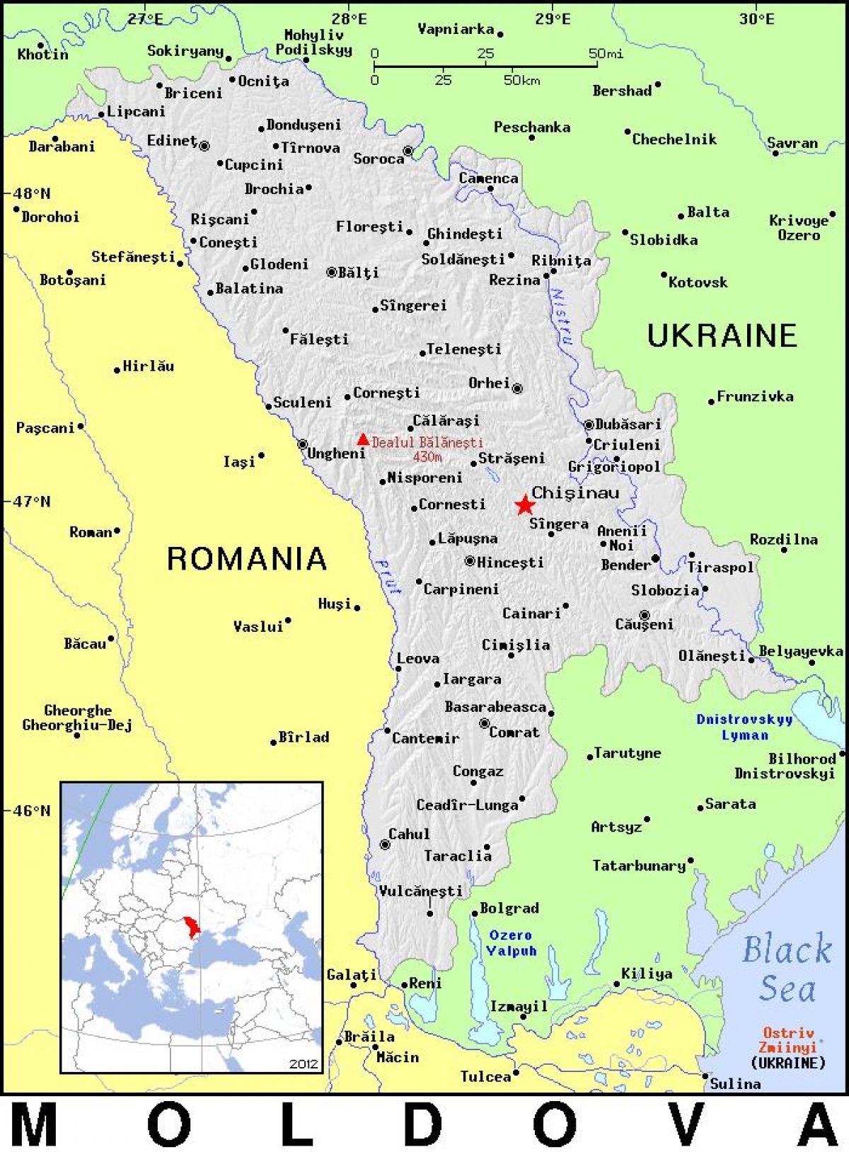 Mapa Moldavija zemlji 
